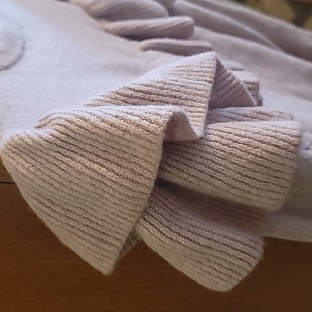 Madewell Tan Ribbed Sweater with Ruffle Yoke - Picture 3 of 10